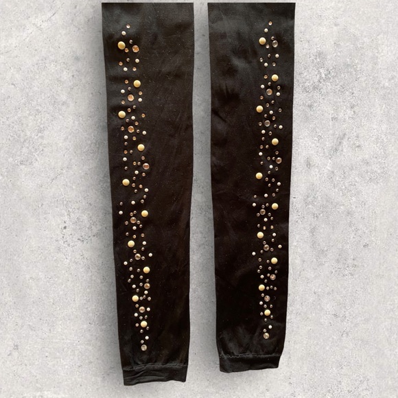 Black Studded Leggings Pearl, Rhinestone Silver Studded Size S-M Great Condition - Picture 4 of 11